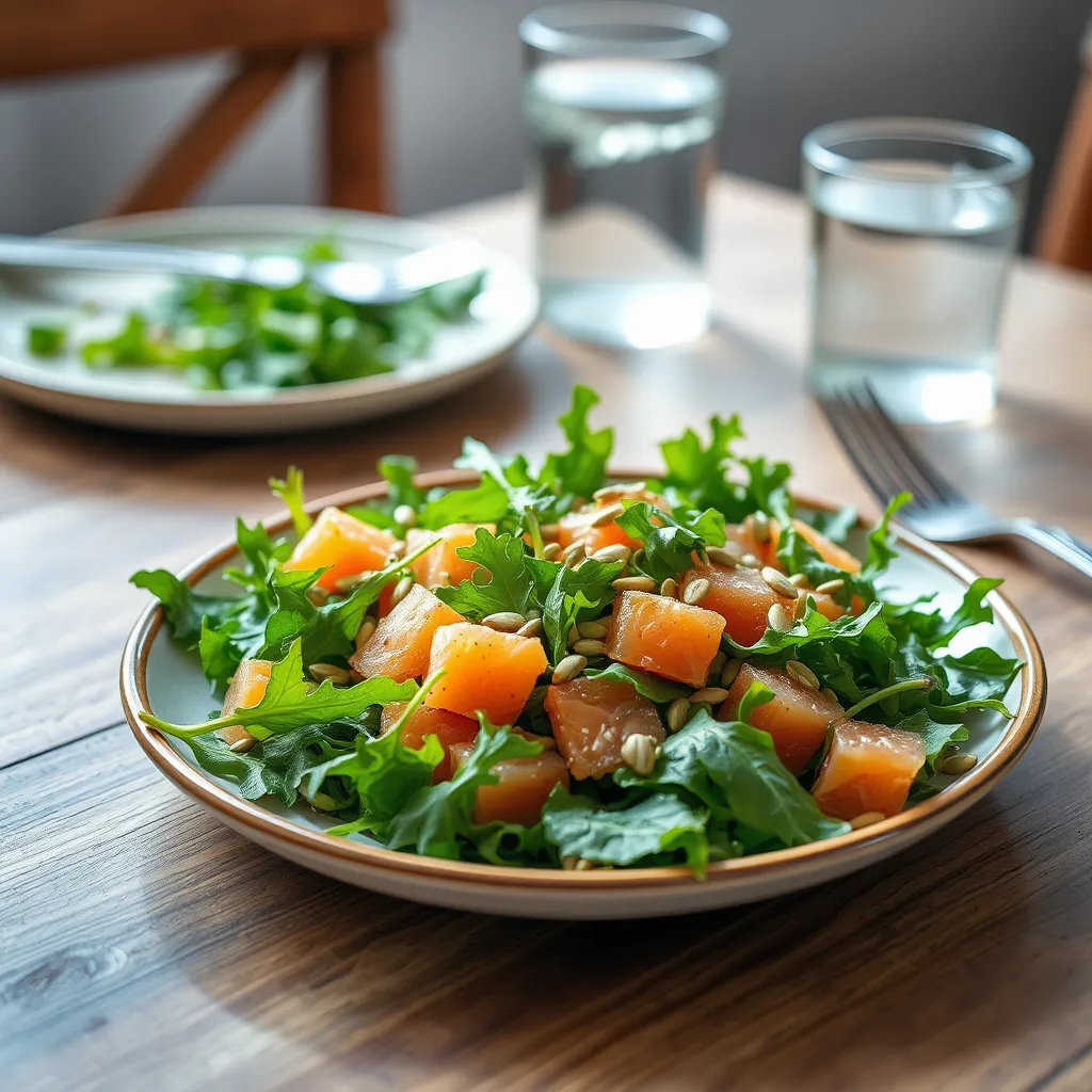 Przepis na sałatkę z rukolą, łososiem i słonecznikiem - lekka i smaczna przystawka