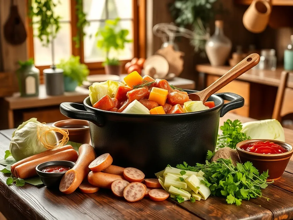 Bigos z młodej kapusty z kiełbasą i koncentratem – przepis